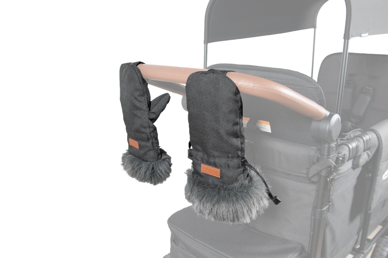 Cold-weather ready Wonderfold Stroller Wagon Mittens attach easily to a wagon stroller for warmth and convenience