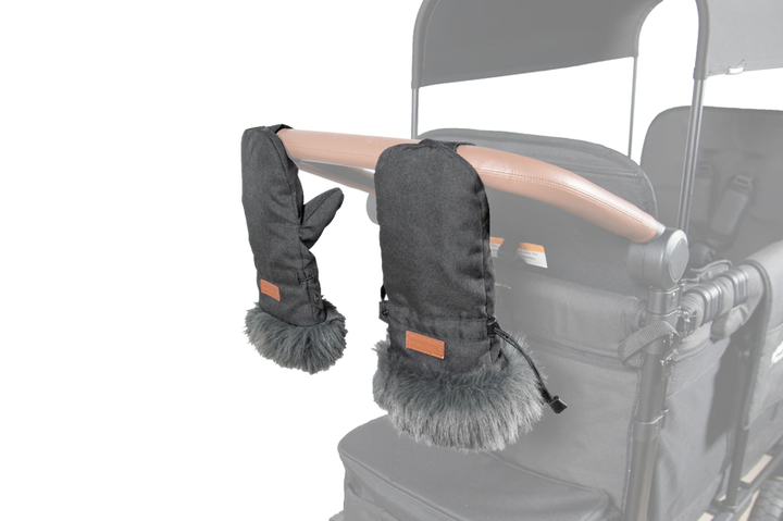Cold-weather ready Wonderfold Stroller Wagon Mittens attach easily to a wagon stroller for warmth and convenience
