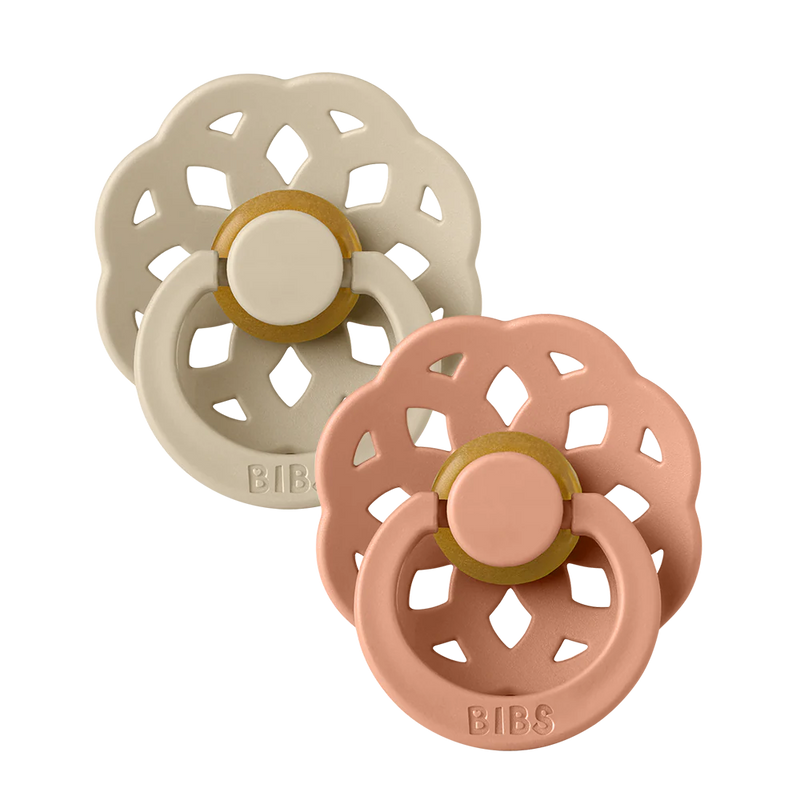 Vanilla & Peach BIBS Boheme Pacifiers 2 Pack, baby pacifier set for calm moments.