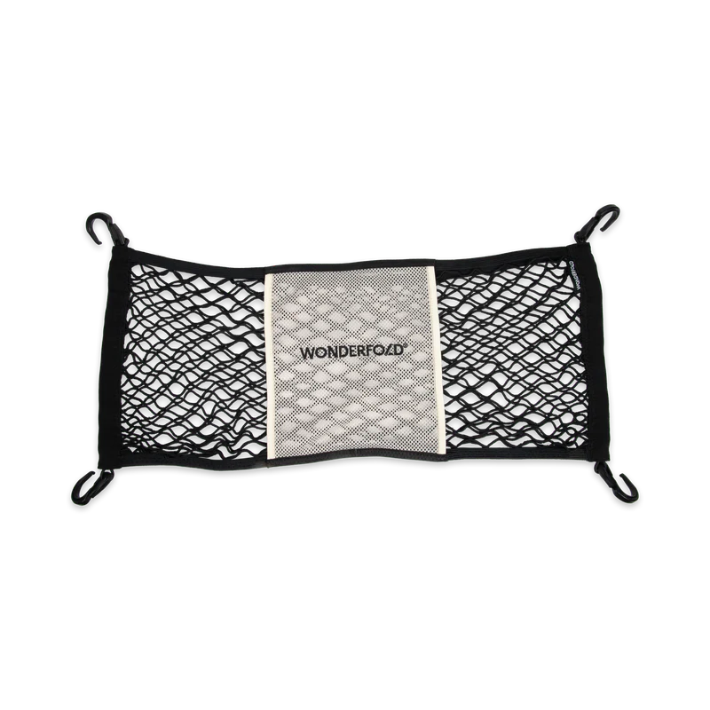 Add versatile storage with the beige Wonderfold WonderNet Cargo Mesh Net Bag for stroller wagon organization