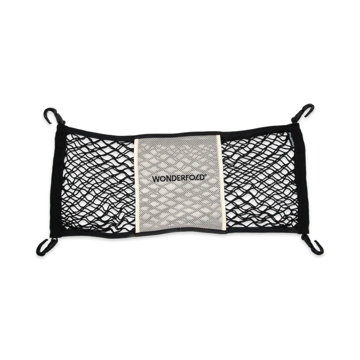 Add versatile storage with the beige Wonderfold WonderNet Cargo Mesh Net Bag for stroller wagon organization