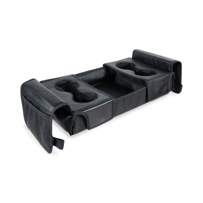 Enjoy snacks on the go with Wonderfold Snack Tray for stroller wagon, featuring dual cup holders and easy-access compartments