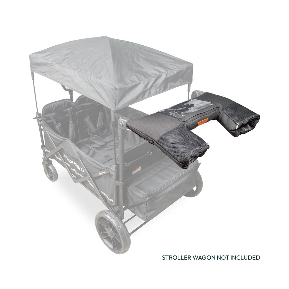 Black Wonderfold Stroller Wagon Mittens shown attached, ideal toddler stroller accessories for chilly days.