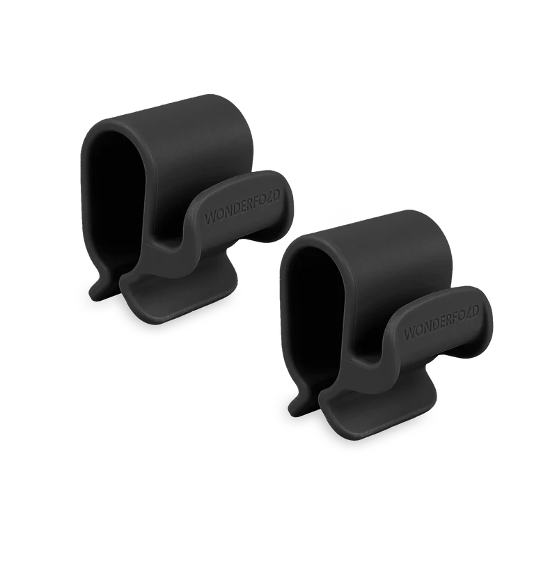 Sleek black Wonderfold Bag Hooks designed for wagon stroller use, keeping bags organized and within easy reach