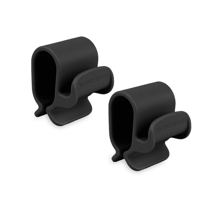 Sleek black Wonderfold Bag Hooks designed for wagon stroller use, keeping bags organized and within easy reach