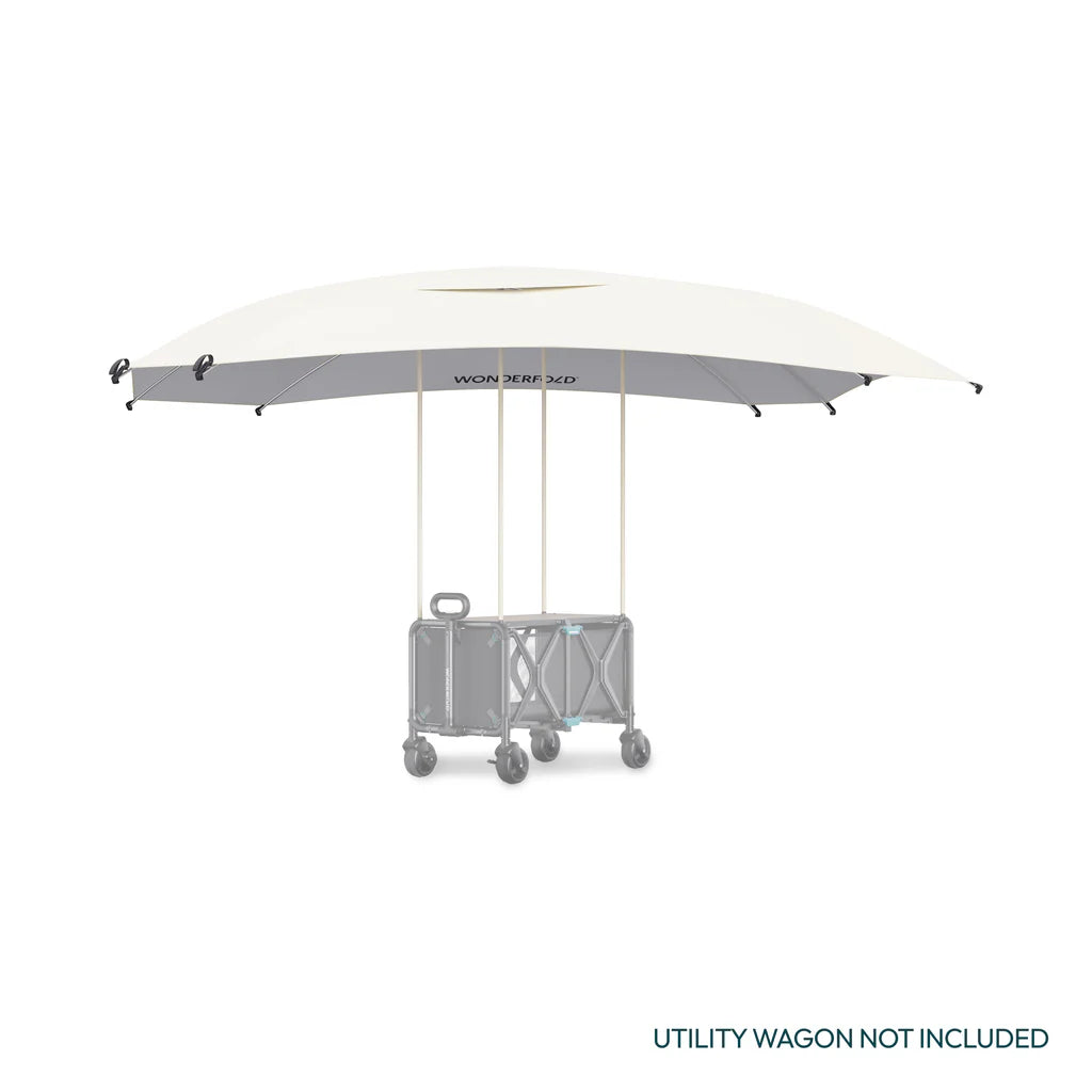 In a sleek beige finish, Wonderfold S5 Convertible Utility Wagon Canopy supports twins stroller comfort with breathable shade