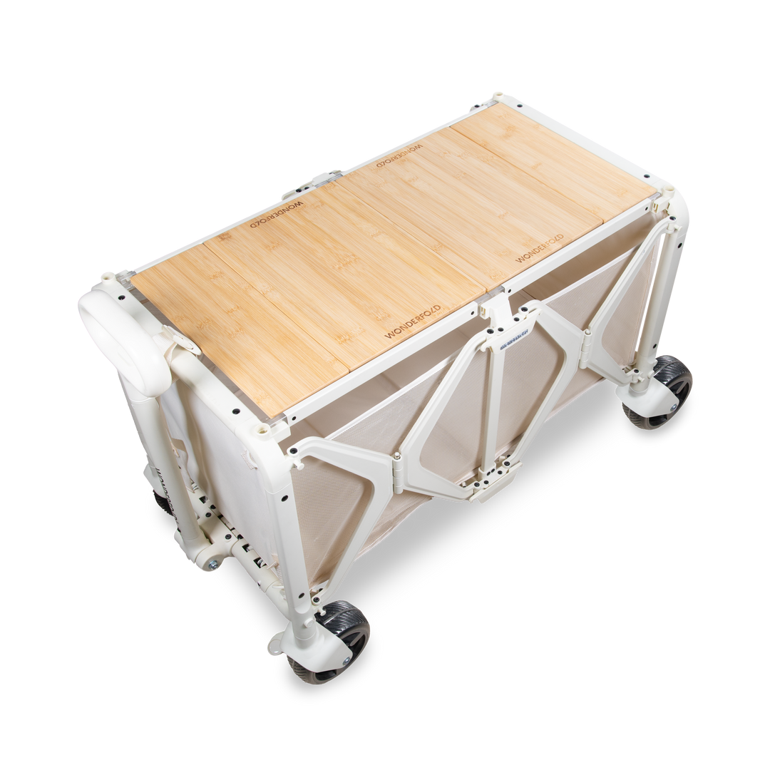 Beige convertible utility wagon by Wonderfold S5 with push and pull handle for beach and park days