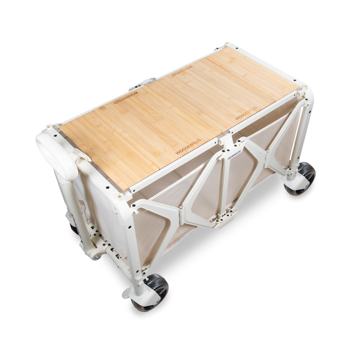 Beige convertible utility wagon by Wonderfold S5 with push and pull handle for beach and park days