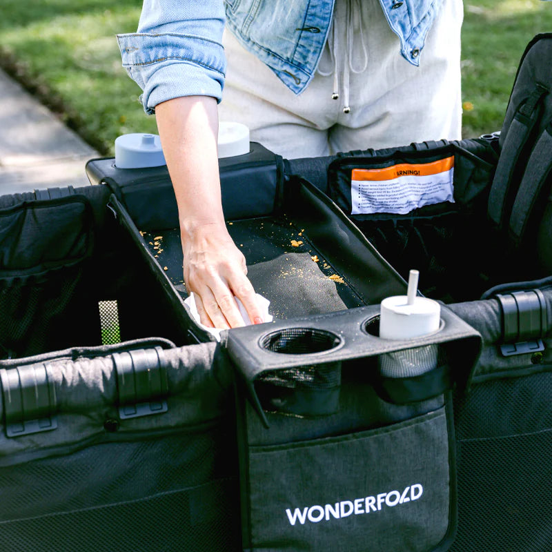 Wonderfold W4 Flex Snack Tray shown during use, built for family outings with your baby wagon stroller.