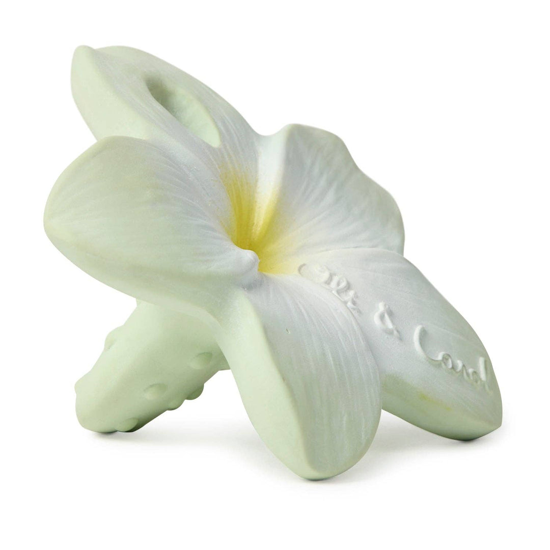 Side angled view of the Oli & Carol Bali the Flower mini teether