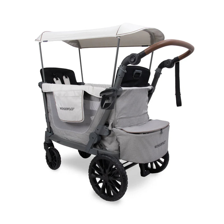 Front view of the Wonderfold L2 Double Stroller Wagon in Grey, a durable twin stroller designed for daily use.