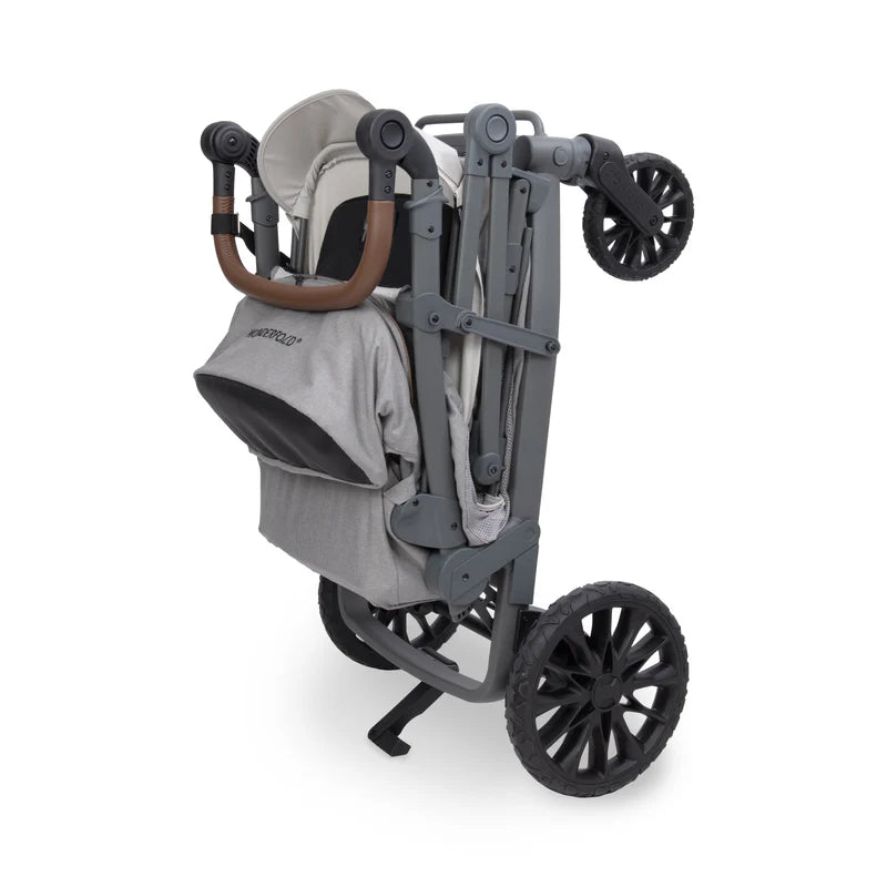 Close-up of Grey Wonderfold L2 Double Stroller Wagon interior, offering comfort in a best stroller for kids.