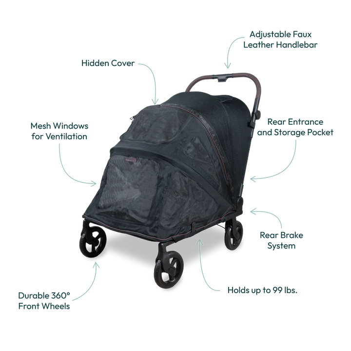 Premium black Wonderfold Hudson Pet Stroller stands out as one of the best pet stroller options for pet parents