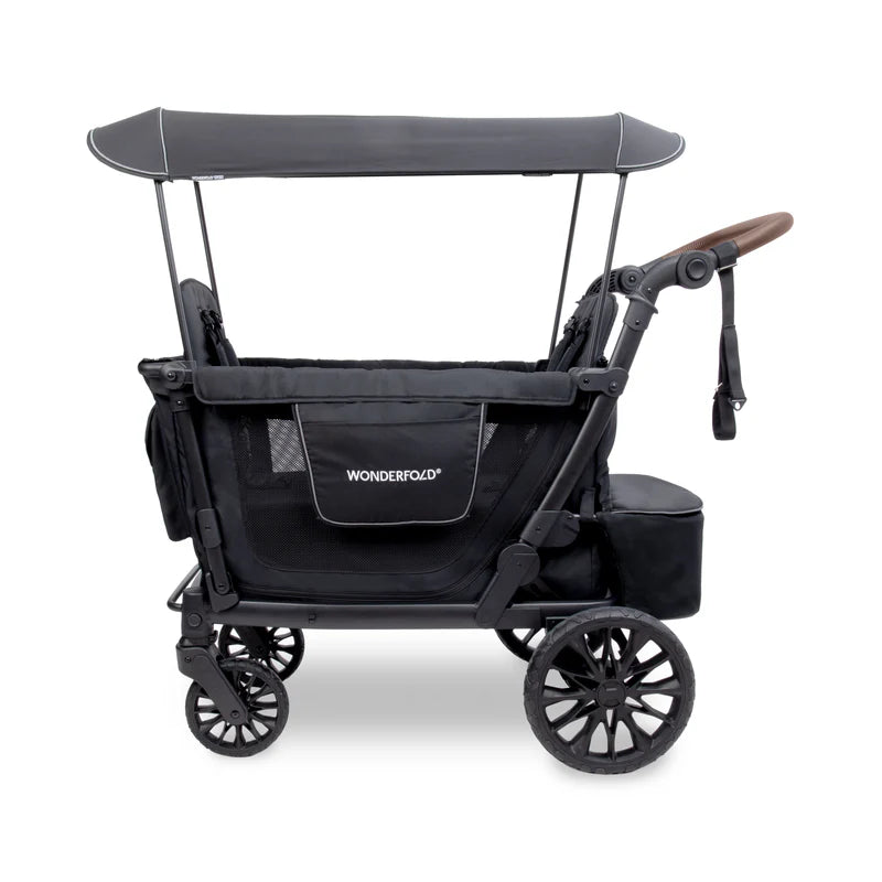 Side profile of the Wonderfold L2 Double Stroller Wagon in Black, designed as a versatile twins stroller.