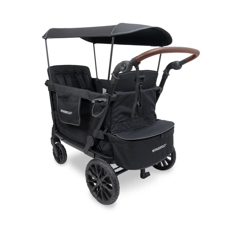 The Wonderfold L4 Quad Stroller Wagon Black provides ample room, perfect as a twin stroller solution.