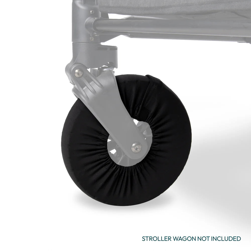 Top view of Black Wonderfold Wheel Covers, offering a reliable stroller accessory for double stroller models.