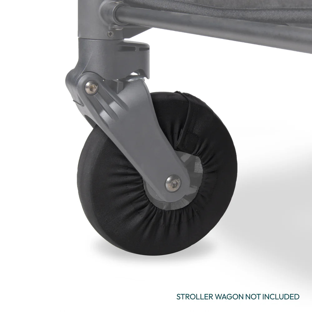Full set of Black Wonderfold Wheel Covers shown, durable stroller accessories for baby stroller protection.