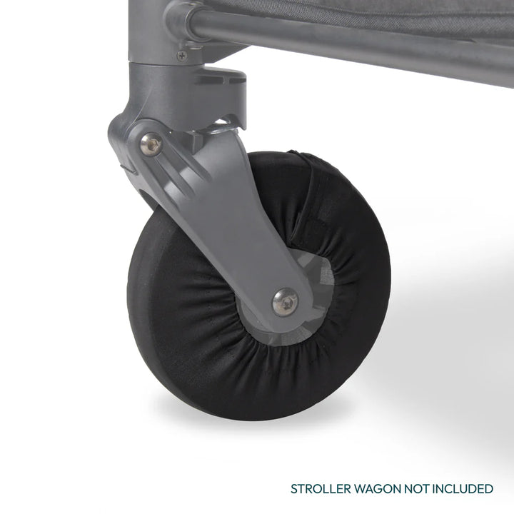 Full set of Black Wonderfold Wheel Covers shown, durable stroller accessories for baby stroller protection.