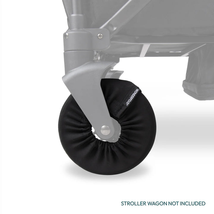 Detail view of Wonderfold Wheel Covers in Black, practical toddler stroller accessories for busy parents.