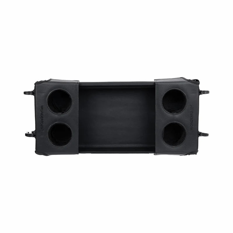 Angle view of the Wonderfold Flex Snack Tray installed on L4, offering top-tier function for a stroller wagon.