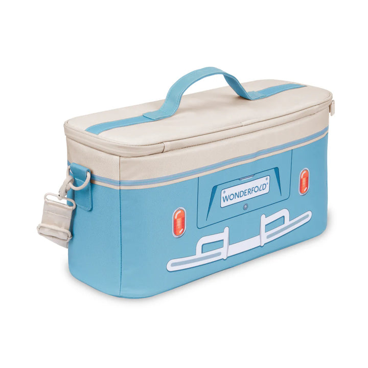 Bondi Blue Wonderfold VW Cooler Bag shown upright, an insulated cooler bag perfect for pairing with stroller wagon adventures.