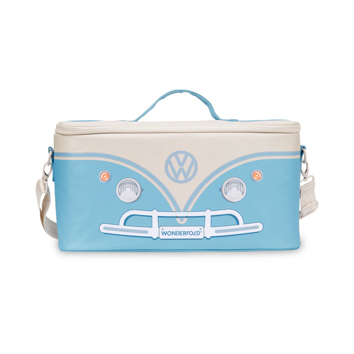 Front angle of Wonderfold VW Cooler Bag in Bondi Blue, a versatile small cooler bag that keeps snacks and drinks cold.