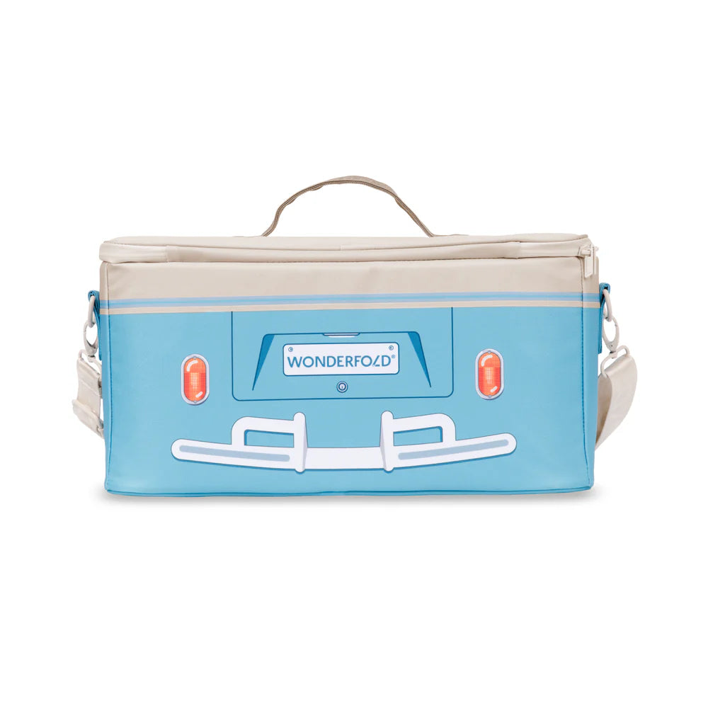 Bondi Blue Wonderfold VW Cooler Bag displayed open, a soft cooler bag ideal for picnics and day trips.