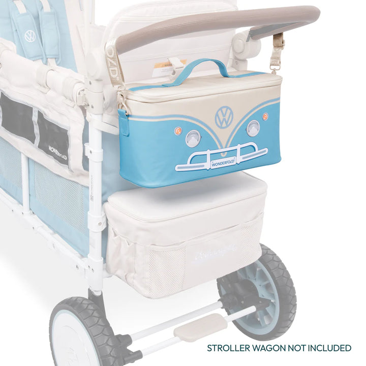 Side view of Bondi Blue Wonderfold VW Cooler Bag, an insulated cooler bag made for stroller wagon convenience.