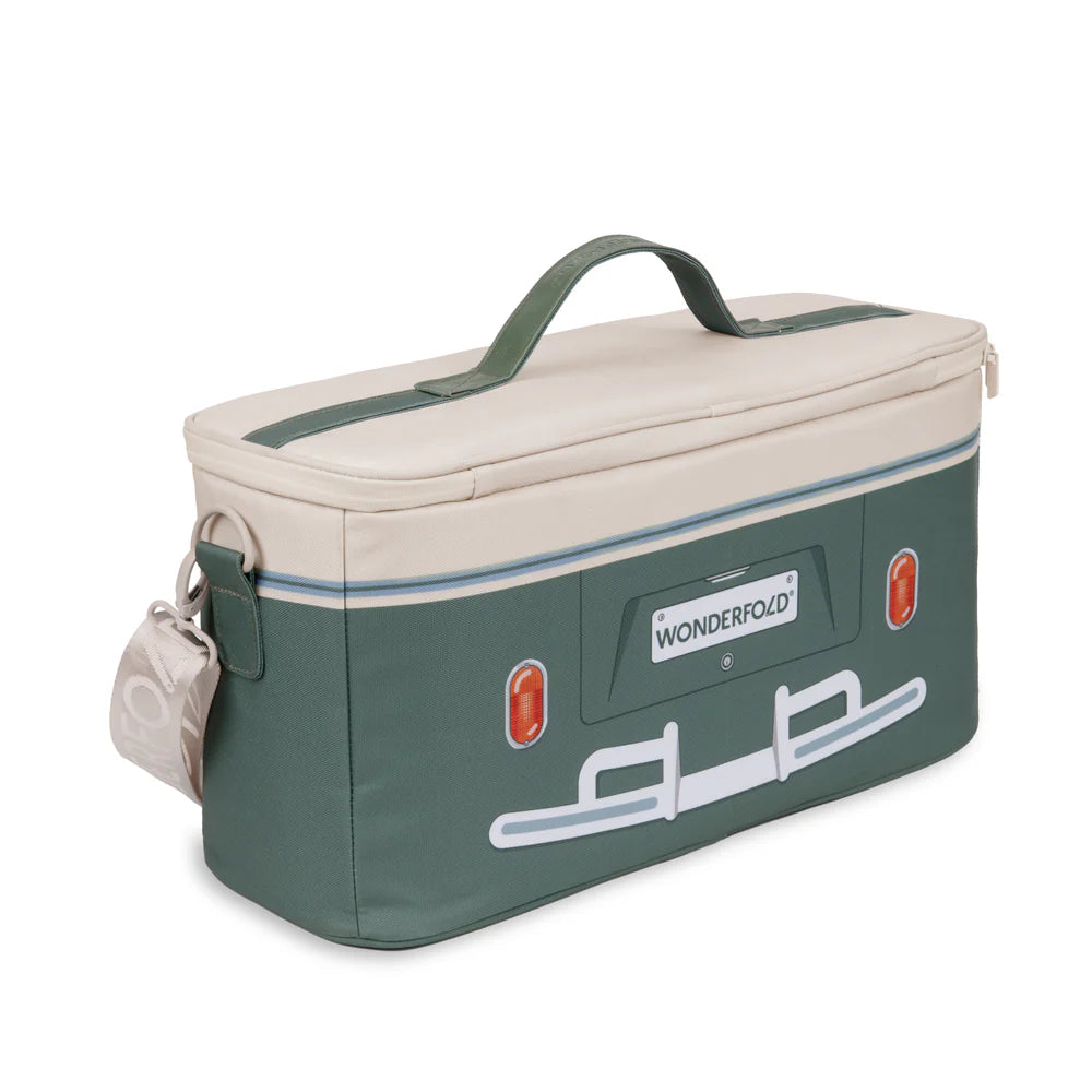 Front display of Sage Green Wonderfold VW Cooler Bag, designed as an insulated cooler bag for family strolls.