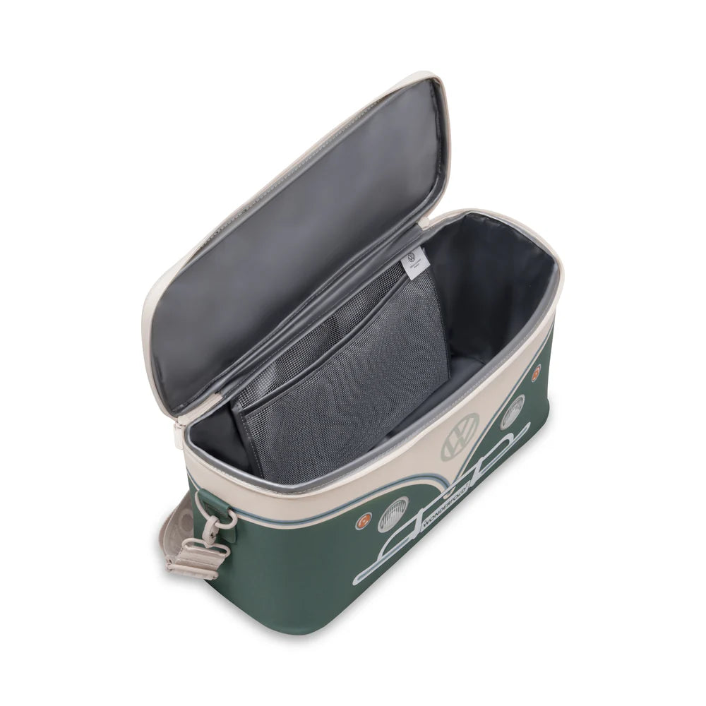 Wonderfold VW Cooler Bag in Sage Green shown inside, an insulated cooler bag to keep food and drinks cool.
