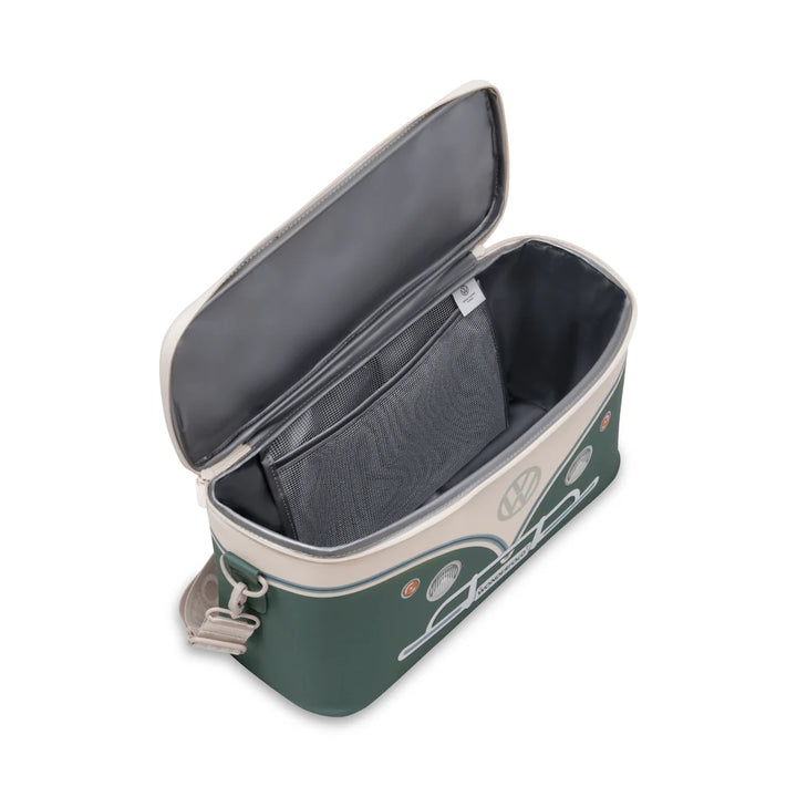 Wonderfold VW Cooler Bag in Sage Green shown inside, an insulated cooler bag to keep food and drinks cool.