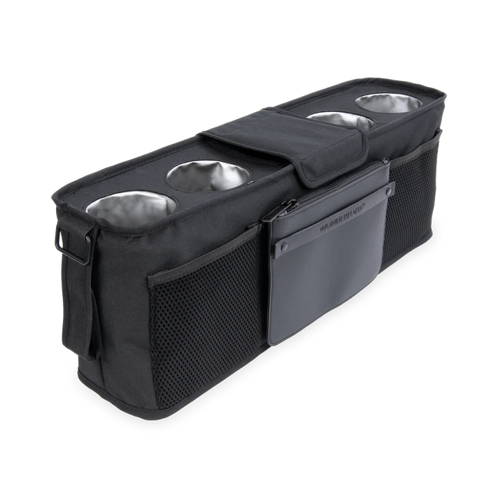 Premium jet black Wonderfold Parent Console for stroller wagon offers secure and stylish organization