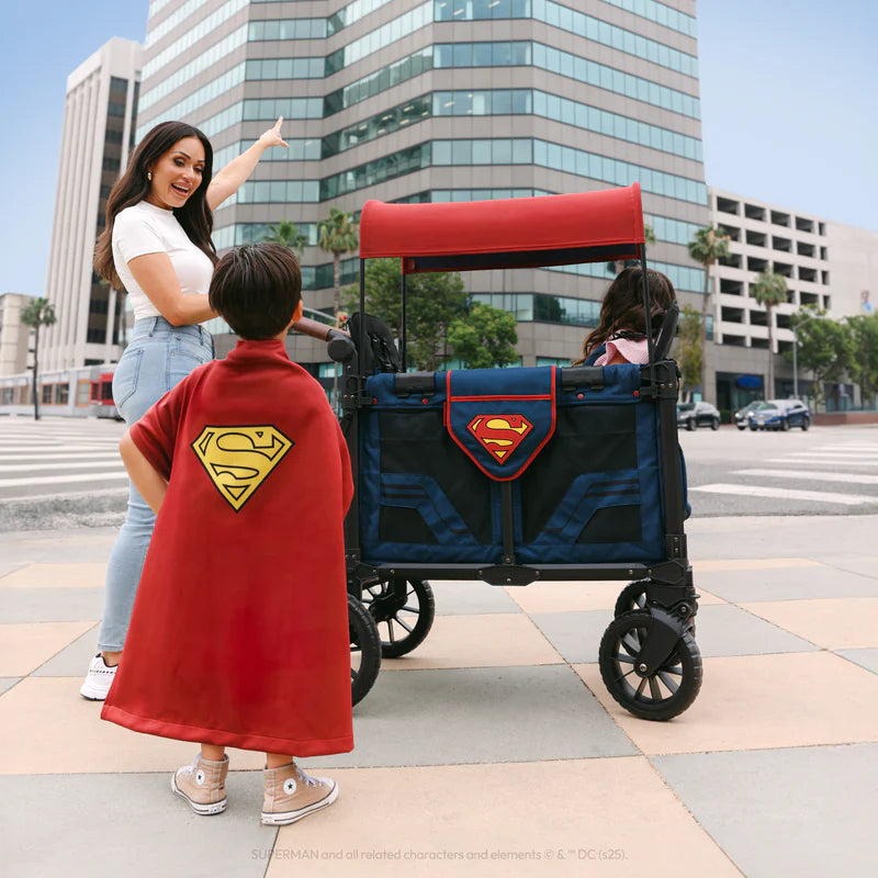 Featuring blue and red tones, Wonderfold Elite/Luxe Canopy Fabric enhances shade and comfort as stroller wagon accessories