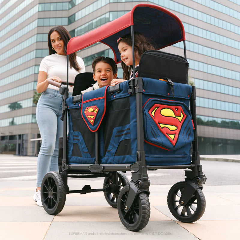 Lifestyle view of Superman Wonderfold W2 Elite Pro Stroller Wagon in stroller wagon accessories setup