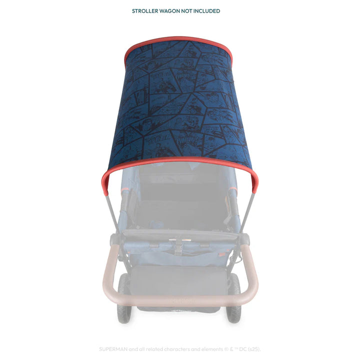 With bold Superman blue and red styling, Wonderfold Elite/Luxe Canopy Fabric offers durable protection for twins stroller setups
