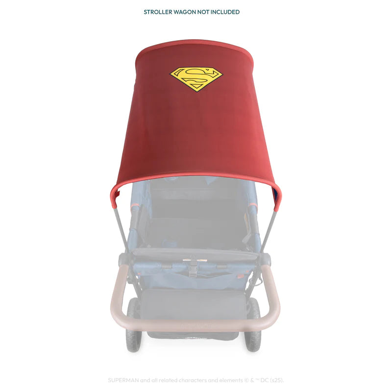 Superman blue and red Wonderfold Elite/Luxe Canopy Fabric adds bold coverage, premium stroller accessories for stylish outings