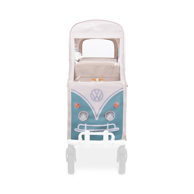 Built in Bondi Blue, Wonderfold Volkswagen Weather Cover enhances doble stroller setups with reliable weather shielding
