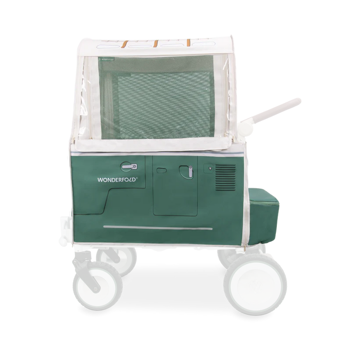 Engineered in Sage Green, Wonderfold Volkswagen Weather Cover fits wagon stroller models with secure and breathable design