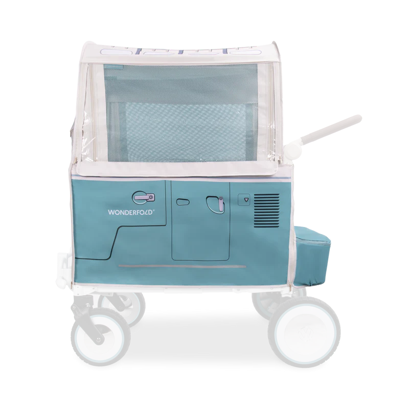 Bondi Blue Wonderfold Volkswagen Weather Cover transforms your double stroller with protective clear-panel design