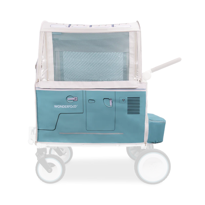 Bondi Blue Wonderfold Volkswagen Weather Cover transforms your double stroller with protective clear-panel design