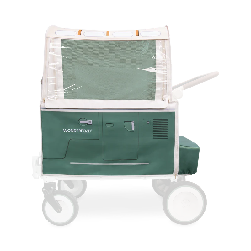 Keep kids protected in a stroller wagon with the Sage Green Wonderfold Volkswagen Weather Cover during any weather