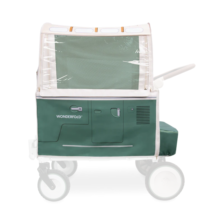 Keep kids protected in a stroller wagon with the Sage Green Wonderfold Volkswagen Weather Cover during any weather