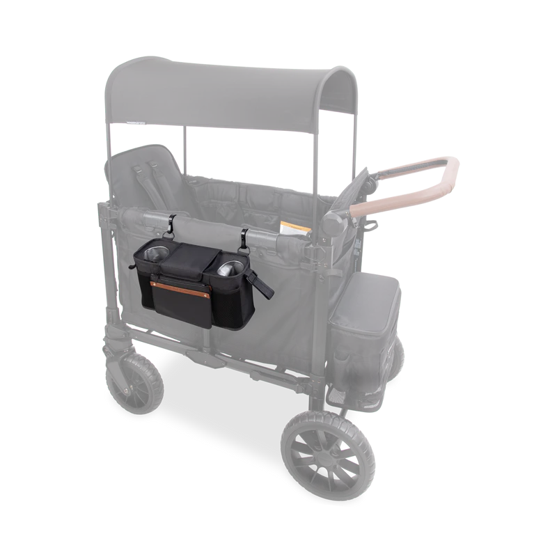 Compact black Wonderfold Parent Console stands out among stroller accessories with practical storage design