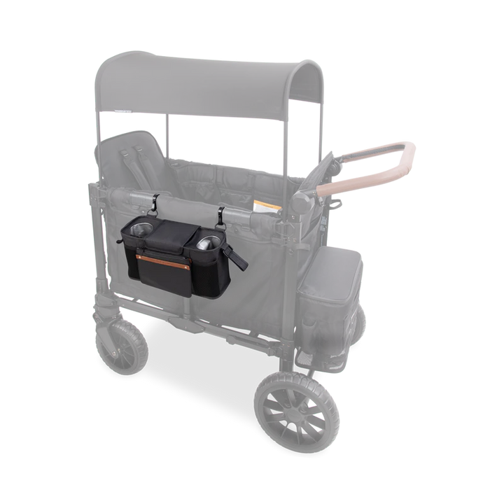 Compact black Wonderfold Parent Console stands out among stroller accessories with practical storage design