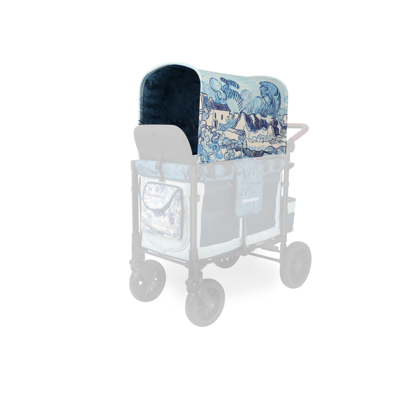Vivid design Wonderfold Elite/Luxe Canopy Fabric Van Gogh Landscape with Houses enhances any wagon stroller setup