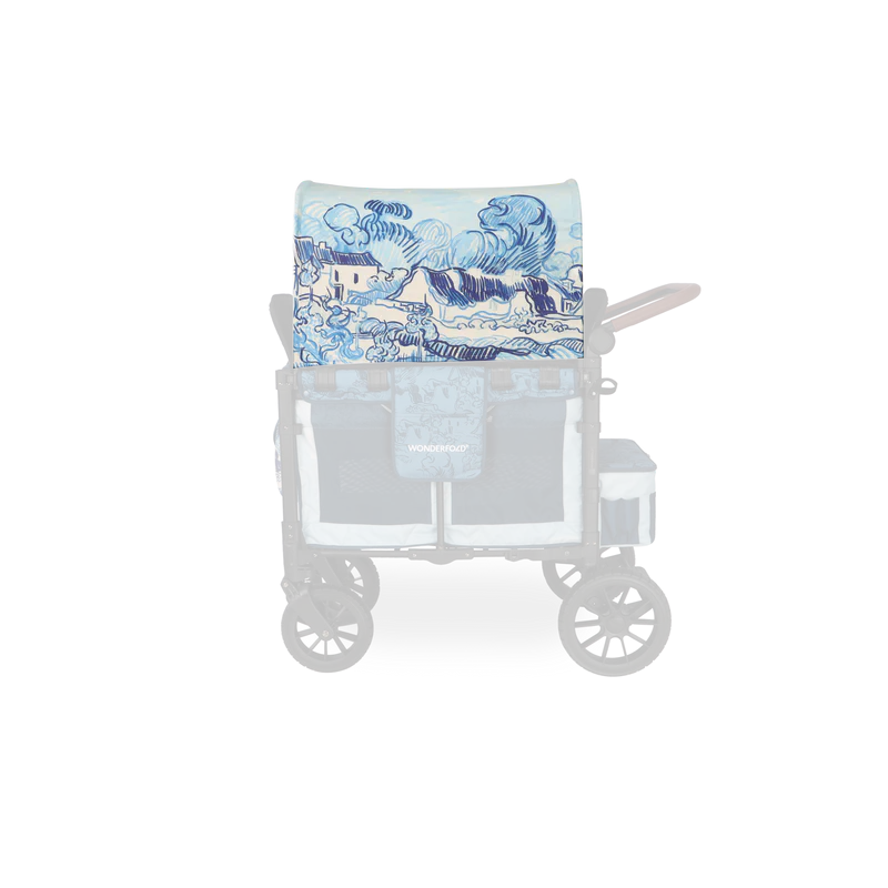 Colorful Wonderfold Elite/Luxe Canopy Fabric Van Gogh Landscape with Houses fits a twins stroller with stylish coverage