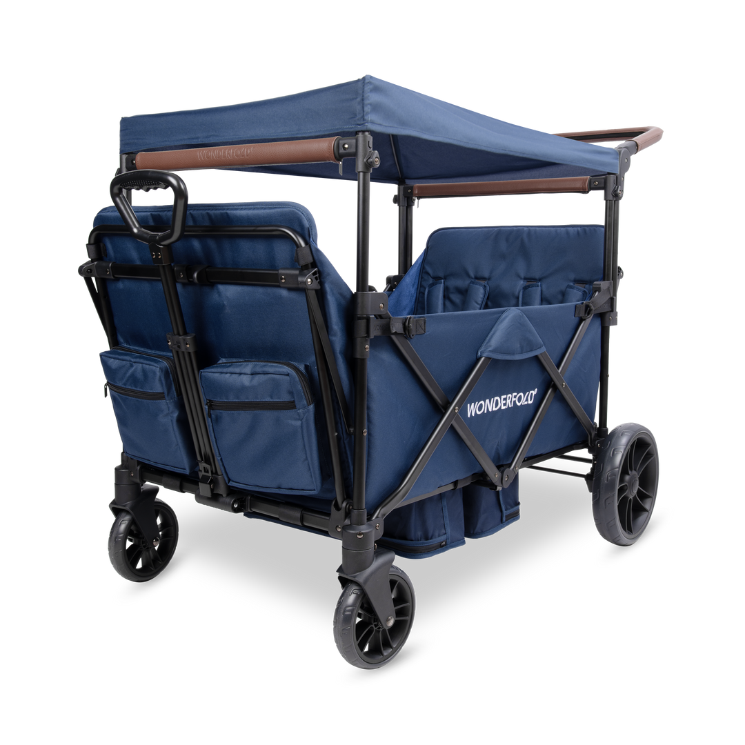 Wonderfold X4R Quad Stroller Wagon in Navy, a 4 seat wagon stroller with UPF 50+ canopy