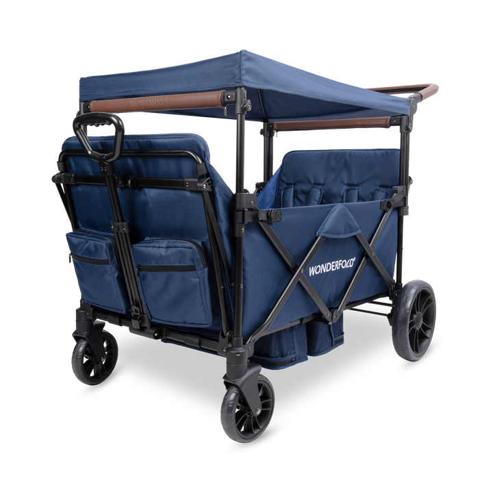 Wonderfold X4R Quad Stroller Wagon in Navy, a 4 seat wagon stroller with UPF 50+ canopy