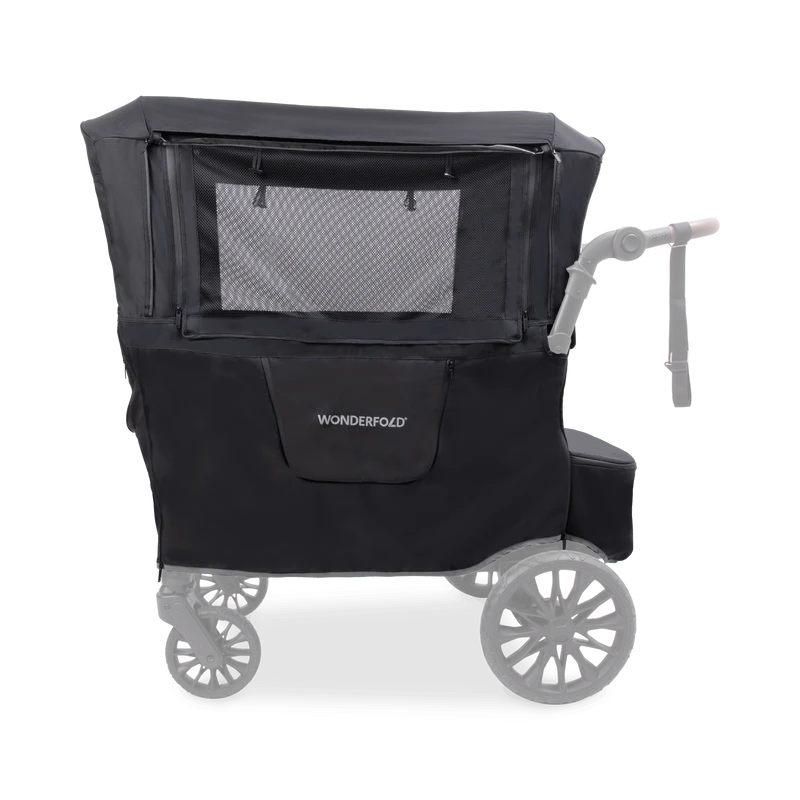 Made for double stroller convenience, Wonderfold Weather Cover protects children from rain, wind, and debris