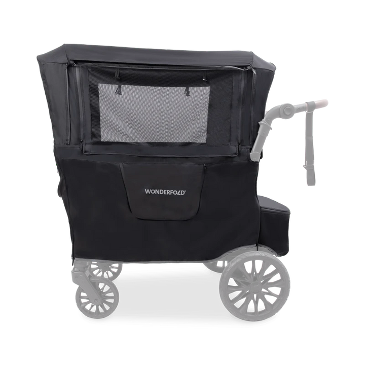 Made for double stroller convenience, Wonderfold Weather Cover protects children from rain, wind, and debris